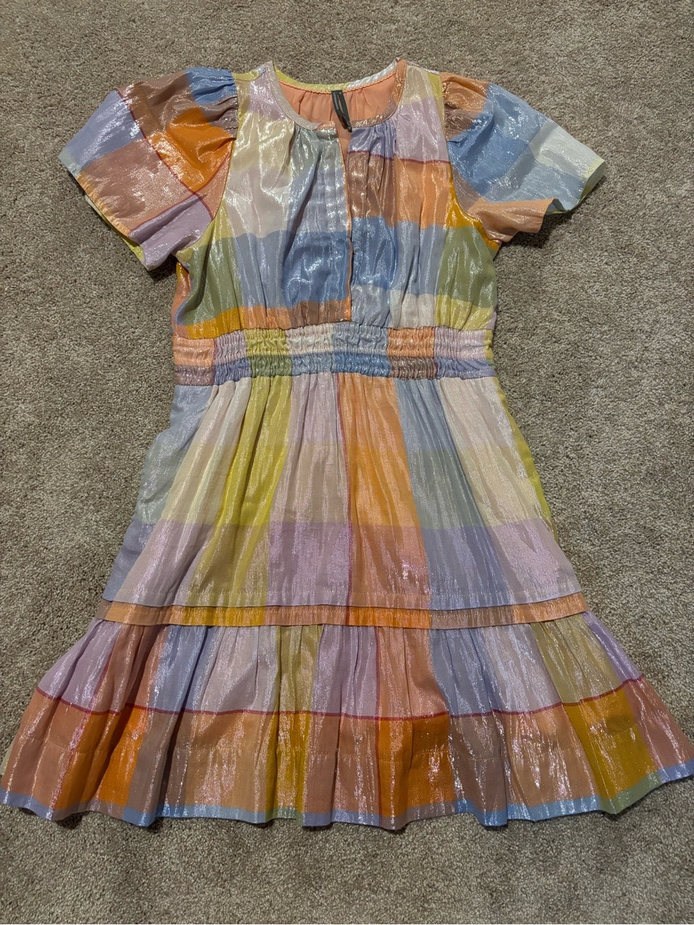 Anthropologie Somerset Pastel Rainbow Shimmer Short-Sleeve Dress